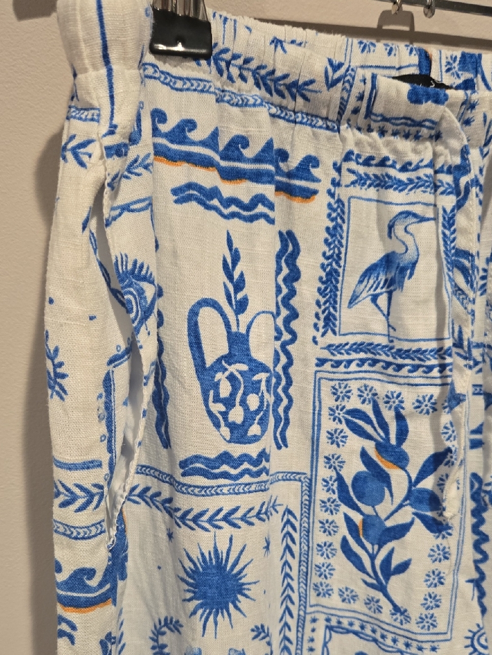 Sincerely Jules Blue and White Floral Tile Pants! Summer, Vacation Medium - Picture 5 of 6